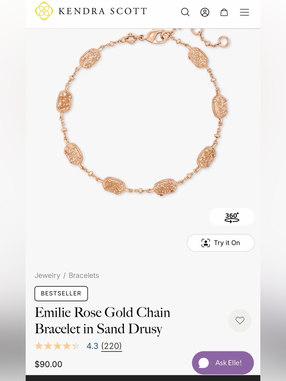 Kendra Scott Emilie Rose Gold Chain Bracelet